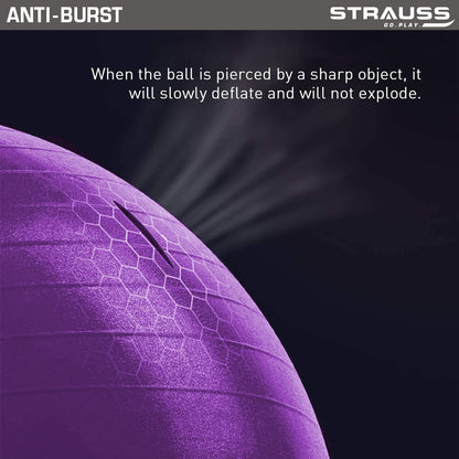 STRAUSS Anti-Burst Rubber Gym Ball, 85 cm, Purple, with Free Foot Pump for Exercise, Yoga, Pregnancy, Balance, Stability.