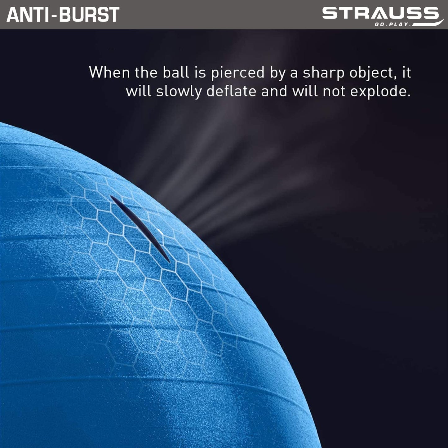 STRAUSS Anti-Burst Peanut Shape Gym Ball with Free Foot Pump, 95x45 cm, Blue. Ideal for Exercise, Yoga, Pregnancy, Balance.