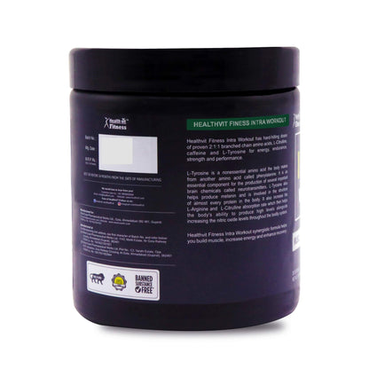 Healthvit Fitness Intra Workout Powder: L-Citrulline Malate 750mg, BCAAs 4.59mg, Tyrosine 75mg, L-Leucine 1.5g, L-Isoleucine 1.5g, 300gm.