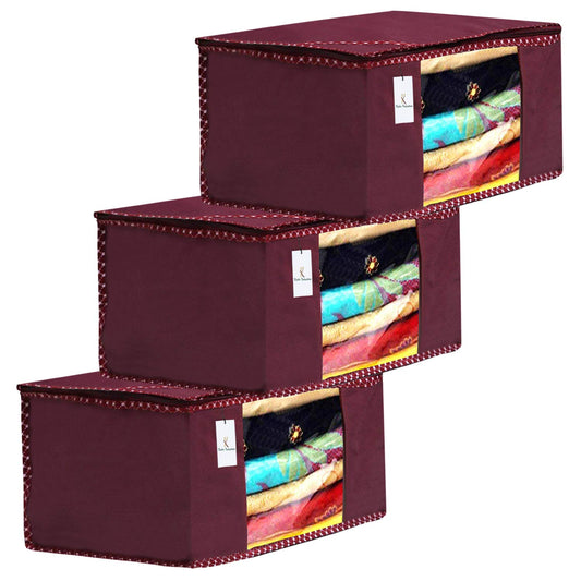 Kuber Industries Saree Covers With ZipClothes Storage BagGarment Bag For Travel Wedding StorageExtra LargePack of 3Maroon