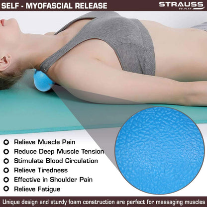 Strauss Yoga Lacrosse Massage Dual Peanut Ball for Physiotherapy, Deep Tissue Massage, Trigger Point Therapy, Muscle Knots, Pain Relief, Blue