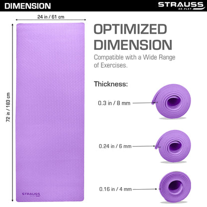 STRAUSS TPE Dual Layer Yoga Mat, 6MM, Purple. Lightweight, Eco-Friendly, Ideal for Home Gym, Yoga, Pilates. Includes Carry Bag.