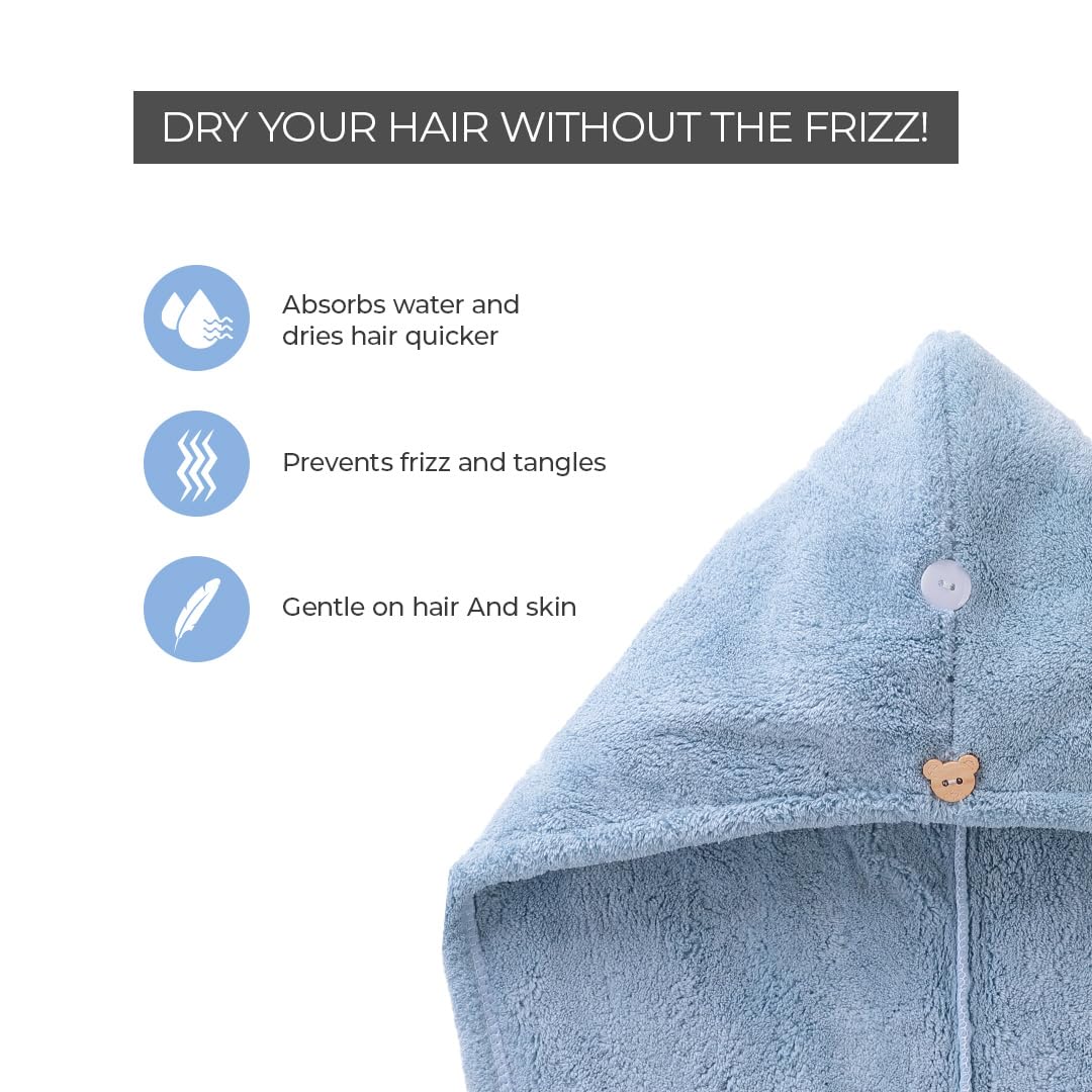 PROLIXR Microfiber Hair Towel Wrap: Quick Drying, Frizz-Free, Super Absorbent, Gentle on Hair and Skin, Blue. Created by Savio John Pereira.