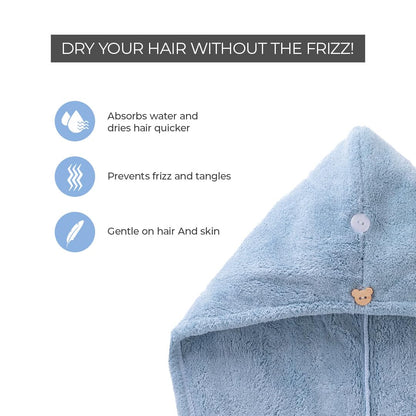 PROLIXR Microfiber Hair Towel Wrap: Quick Drying, Frizz-Free, Super Absorbent, Gentle on Hair and Skin, Blue. Created by Savio John Pereira.