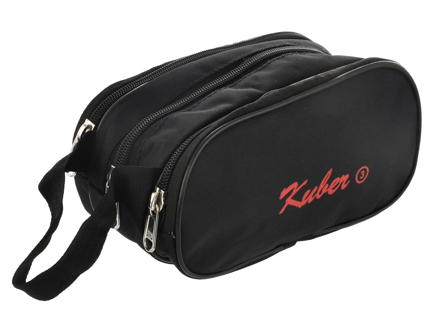 Kuber Industries Travel Toilerty bagShaving Kit For MenCosmetic Bag For Travel Accessories3 Zipper Comparments  Carrying Strip Black