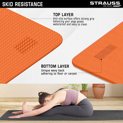 Strauss Anti Skid EVA Yoga Mat with Carry Strap 4mm Orange