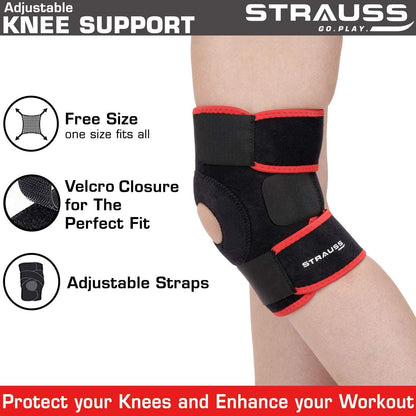 STRAUSS Adjustable Knee Support Patella Free Size Black Single