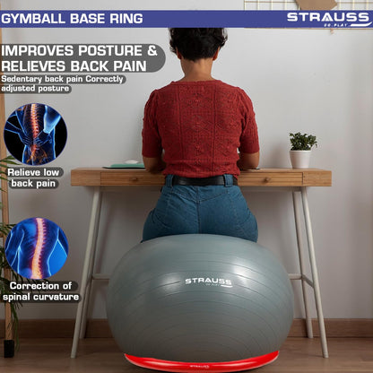 Strauss Gym Ball Base Ring  Round Anti SlipThickened  Stable Base Yoga Ball Fitness Balance Base  Suitable for HomeGym  OfficeRed