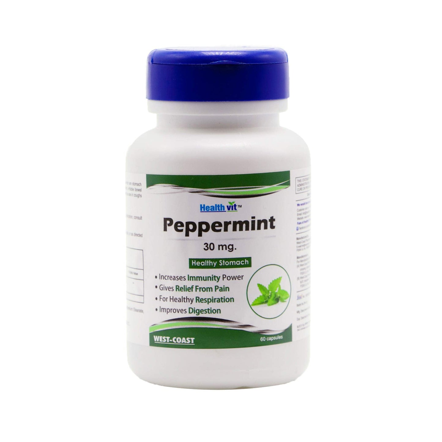 Healthvit Peppermint 30mg, 60 Capsules: Stomach cleanser, immunity booster, pain relief, aids migraine & digestion.