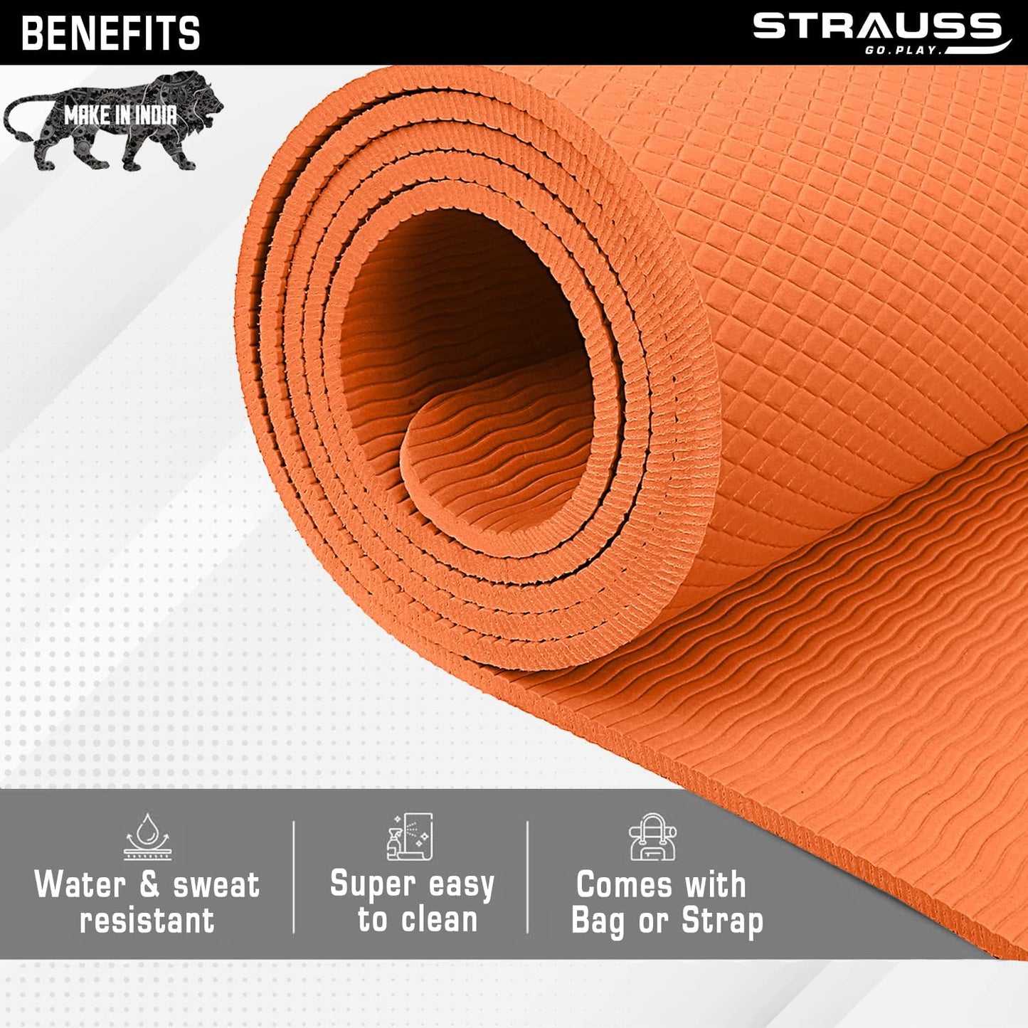 Strauss Anti Skid EVA Yoga Mat with Carry Strap 4mm Orange