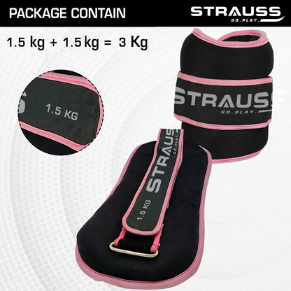 Strauss Round Shape Ankle Weight 1.5 Kg Each Pair Pink