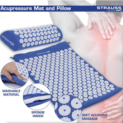 STRAUSS Pain Relief Acupressure Mat & Pillow for Yoga, Trigger Point Therapy, Muscle Relaxation, Sciatica, Blood Circulation, 68x42x2 cm, Pink