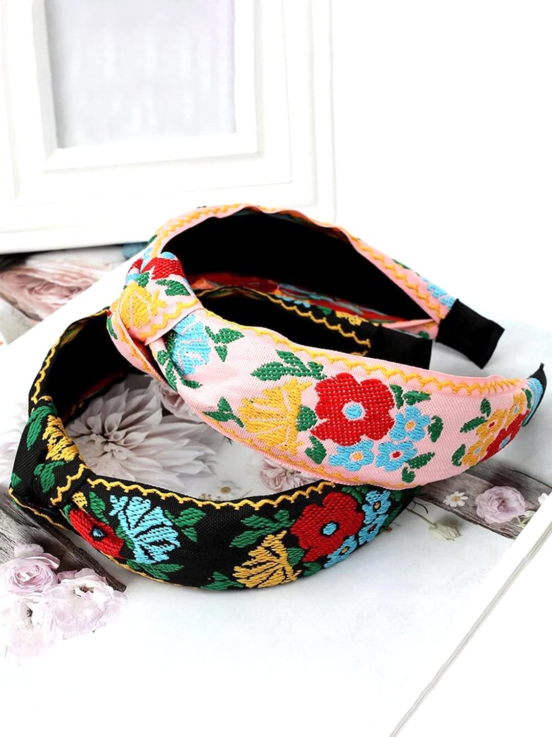 Yellow Chimes Head Bands for Girls 2 Pcs Hair Band for Women Floral Printed Fabric Headband Hair Accessories for Women and Girls.