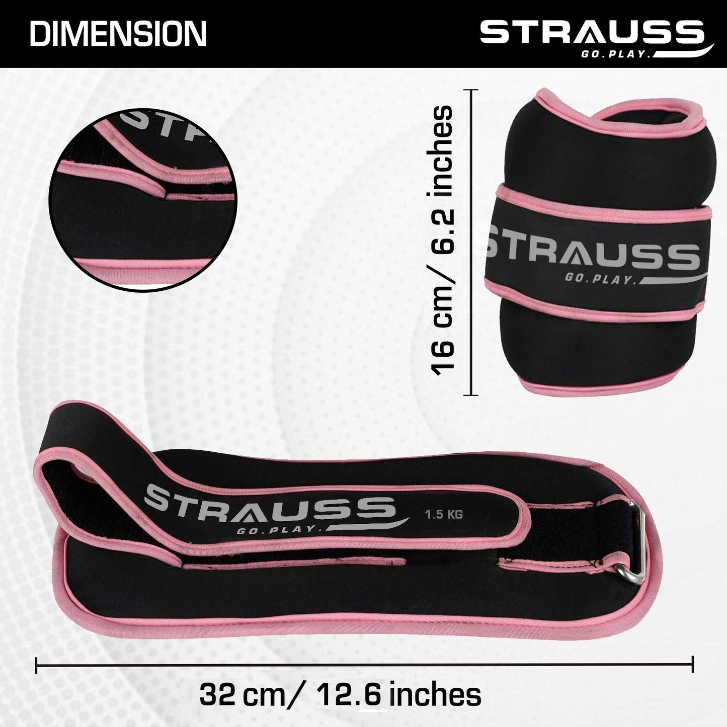 Strauss Round Shape Ankle Weight 1.5 Kg Each Pair Pink