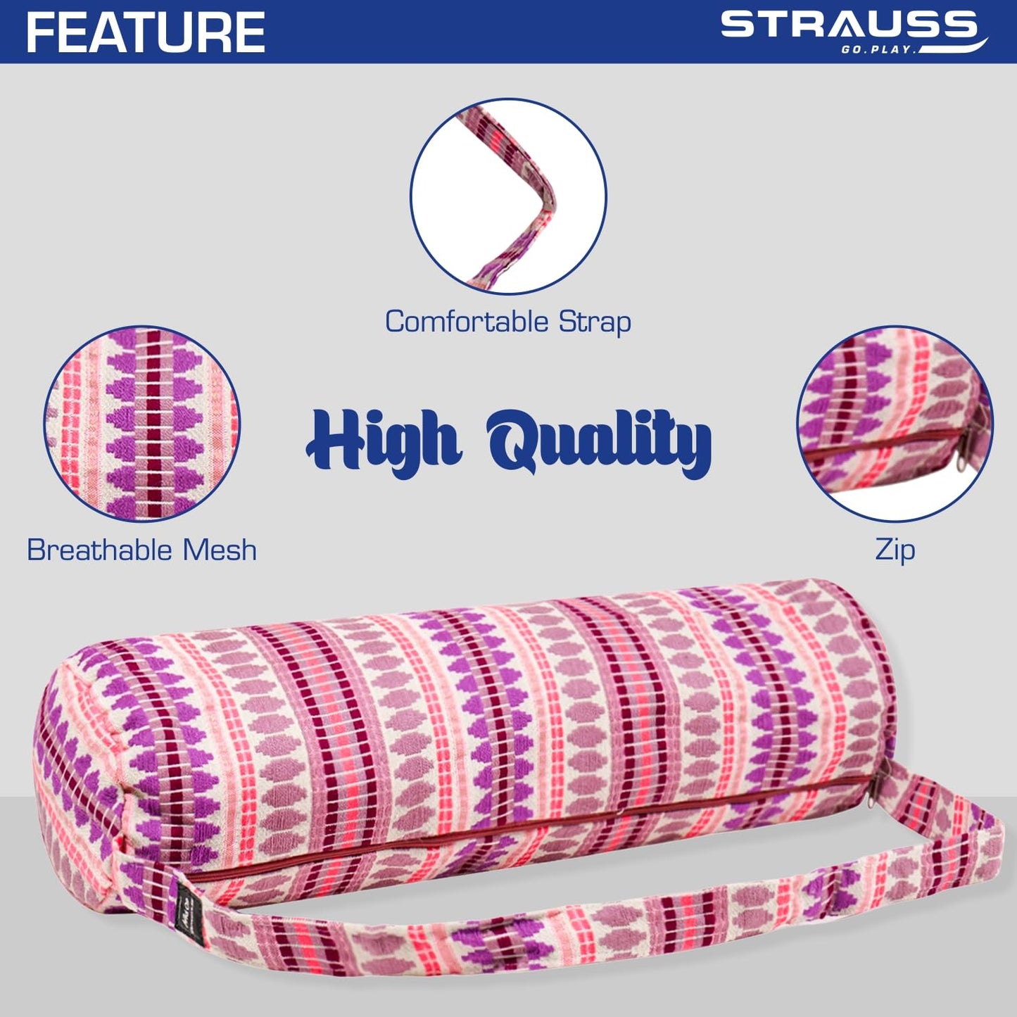 Strauss Jacquard Gym Bag for Men & Women, Breathable, Durable, Eco-Friendly, Washable, Red Pattern, Ideal for Travel & Gym.