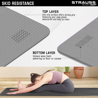 Strauss Anti Skid EVA Yoga Mat with Carry Bag 6mm Grey