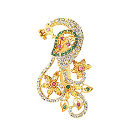 Yellow Chimes Brooch for Women Classic ADAmerican Diamond Brooch Pin Peacock Design Gold Plated Bridal Saree Pin for Women and Girls