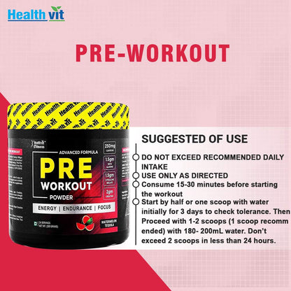 Healthvit Fitness Pre-Workout Explosive Energy 300gm Powder Watermelon Tequila Flavour