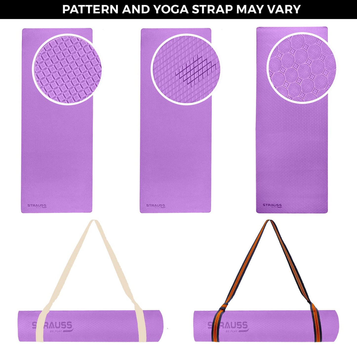 Strauss TPE Yoga Mat, 6MM, Anti-Slip, with Carry Strap. Ideal for Home Workout, Gym, Yoga. Suitable for Men, Women, Kids. Purple.