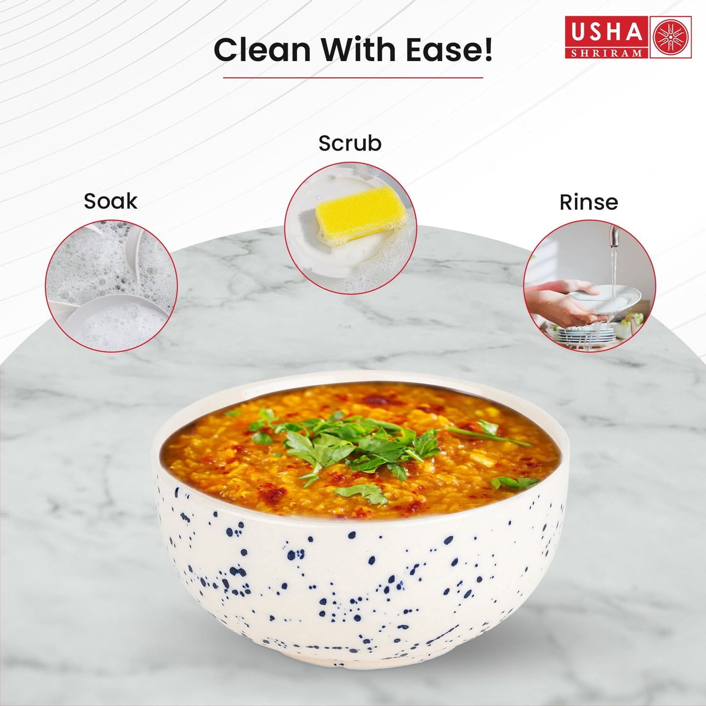 USHA SHRIRAM Ceramic Snack/Dinner Bowls, 2Pcs, Microwave Safe, Chip Resistant, Serving/Pasta Bowls, Katoris for Dinner.