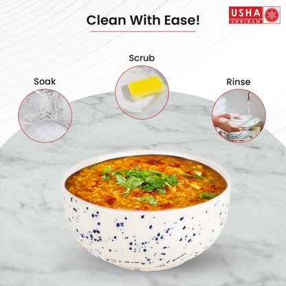 USHA SHRIRAM Ceramic Snack/Dinner Bowls, 2Pcs, Microwave Safe, Chip Resistant, Serving/Pasta Bowls, Katoris for Dinner.