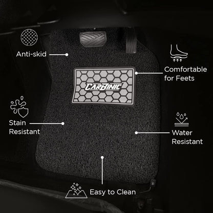 CarBinic Anti-Skid Car Foot Mat - Universal Fit, Premium Vinyl Rubber, Dust & Liquid Trapping, Heel Pad, Beige Brown Black