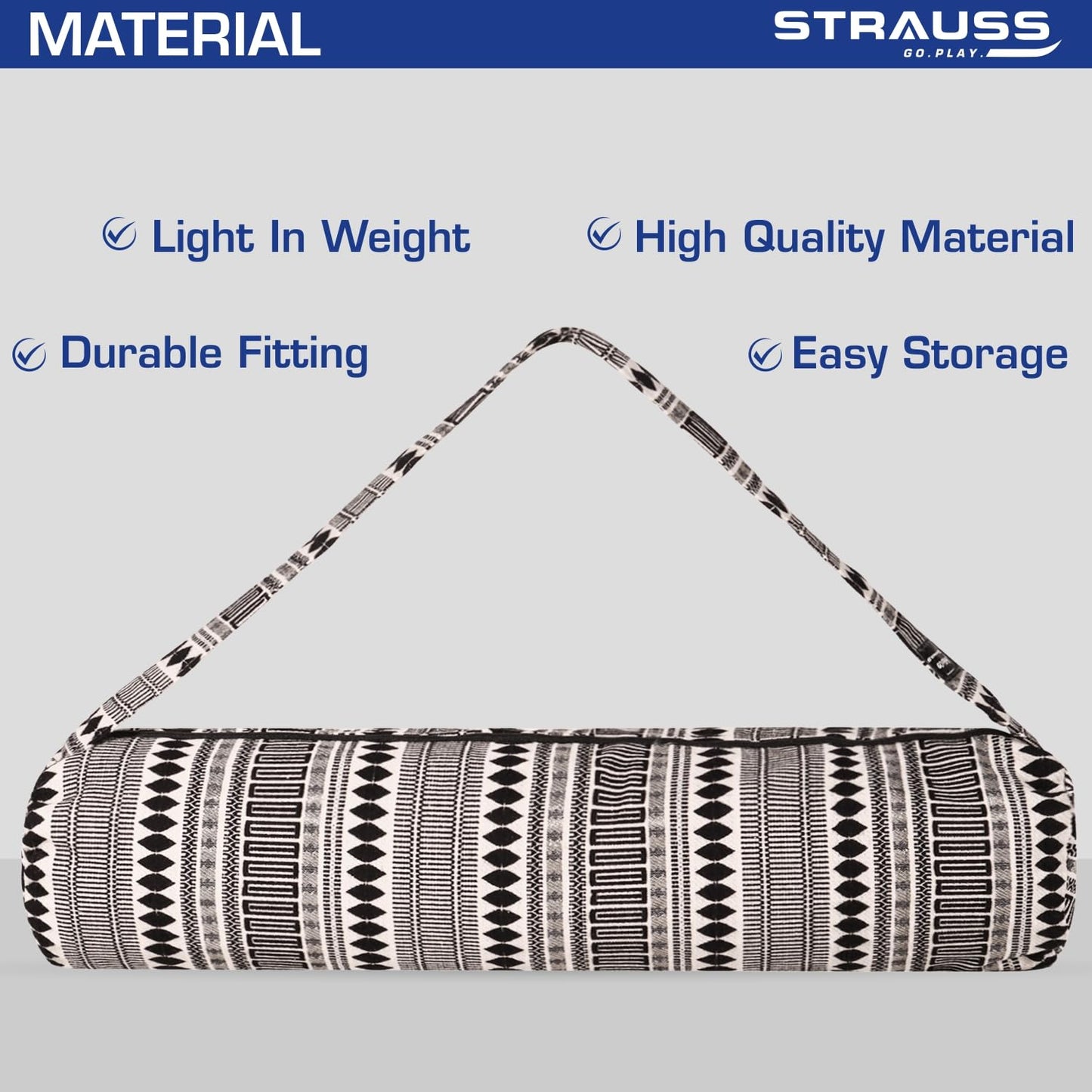 Strauss Jacquard Gym Bag for Men & Women: Breathable, Durable, Eco-Friendly, Washable, Black Pattern. Ideal for Travel & Gym.