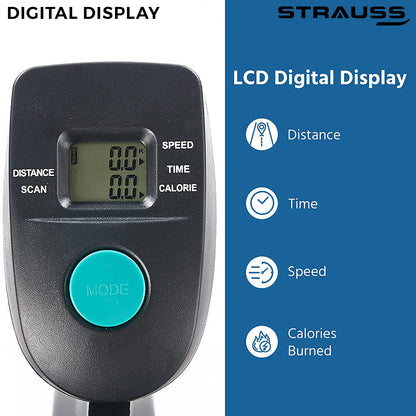 Strauss Stayfit Exercise Bike: Adjustable Resistance, Cushioned Seat, LCD Monitor, Max Weight 120Kg, Green.