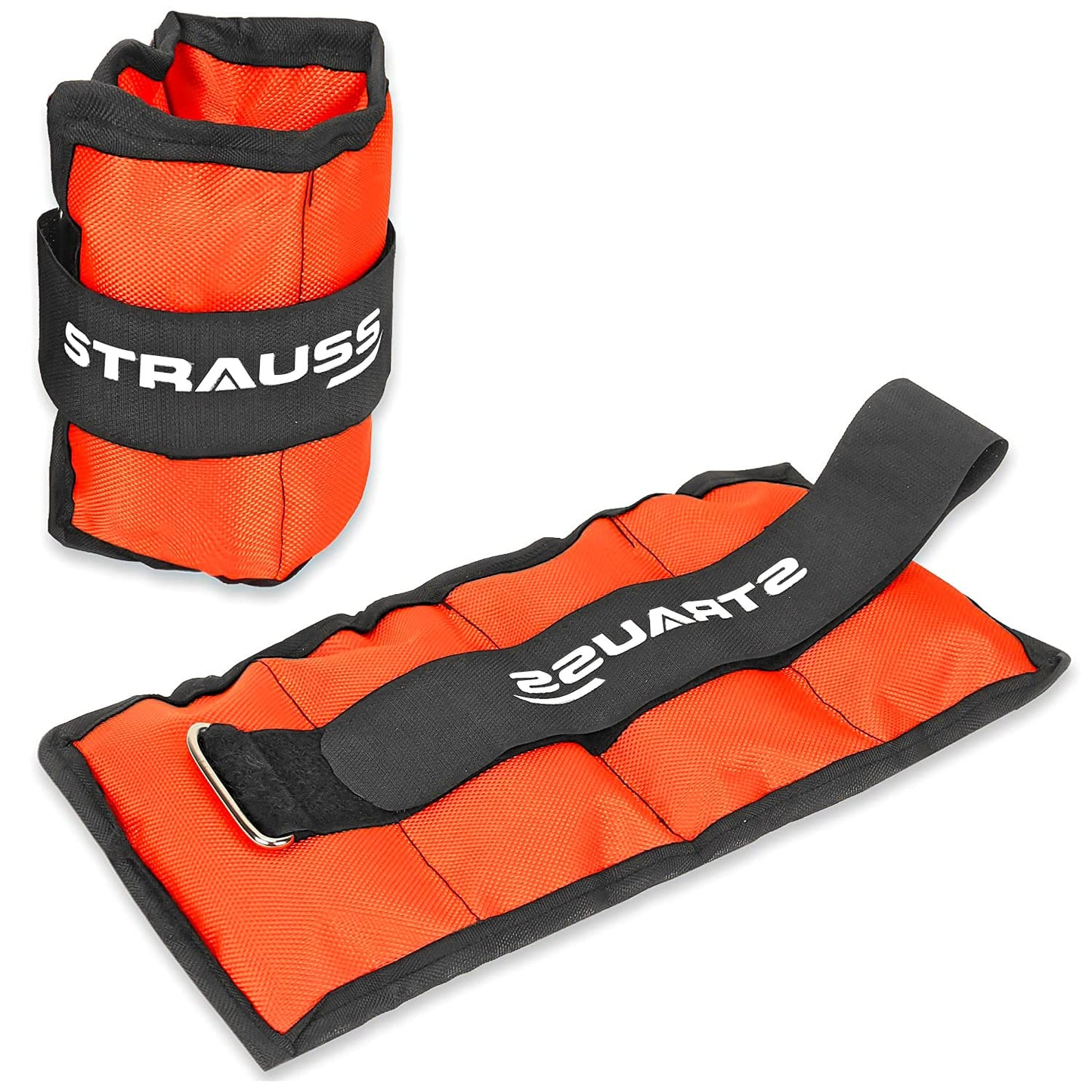 Strauss Adjustable Ankle/Wrist Weights 0.5 KG x 2, ideal for walking, running, jogging, cycling, gym, strength training. Easy to use. Orange.