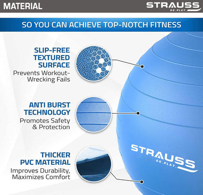 STRAUSS Anti Burst Gym BallExercise BallYoga BallWorkout Ball 75Cm Blue Pack of 2