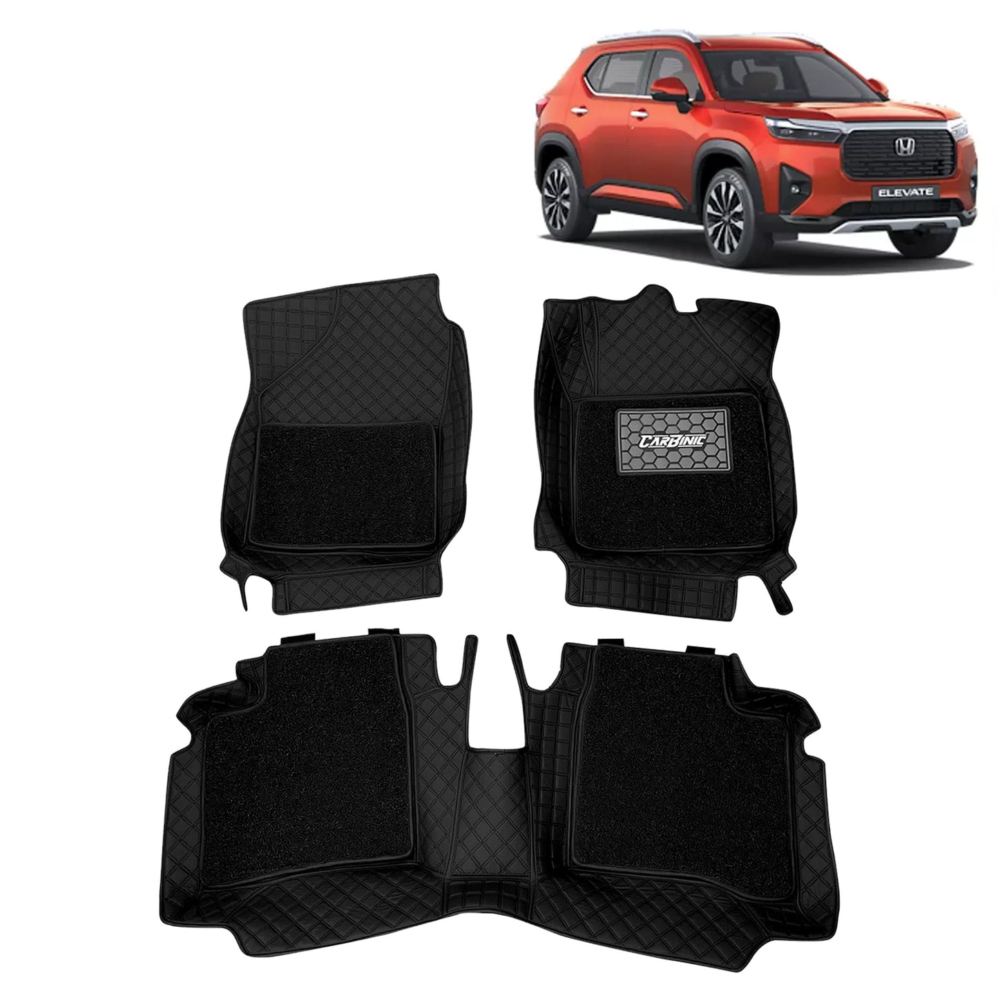 CARBINIC 7D Car Mats for Honda Elevate 2023: 7-layer protection, anti-skid, detachable curly mat, premium double-stitched leather.