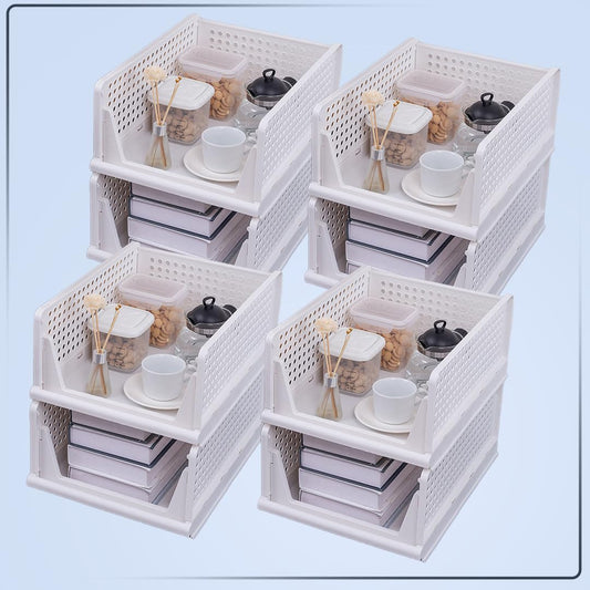 CHESTON Wardrobe Organizer for Clothes Foldable  Stackable AlmirahCupboard for Clothes Multi Purpose Plastic Shelf Clothes Box for Wardrobe Pack of-2