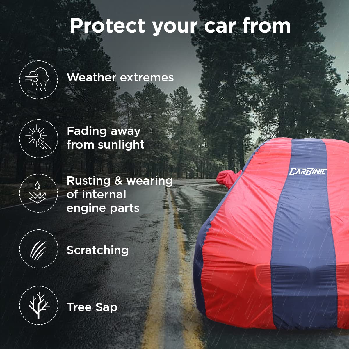 CARBINIC Car Body Cover for Maruti Brezza 2022: Water Resistant, UV Protection, Scratchproof, Dustproof, All-Weather, Blue Red.