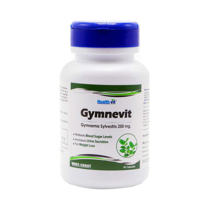 Healthvit Gymnevit Gymnema Sylvestris 250mg for Blood Sugar & Weight Management, Enhances Urine Secretion, Vegan Herbal Supplement, 60 Capsules