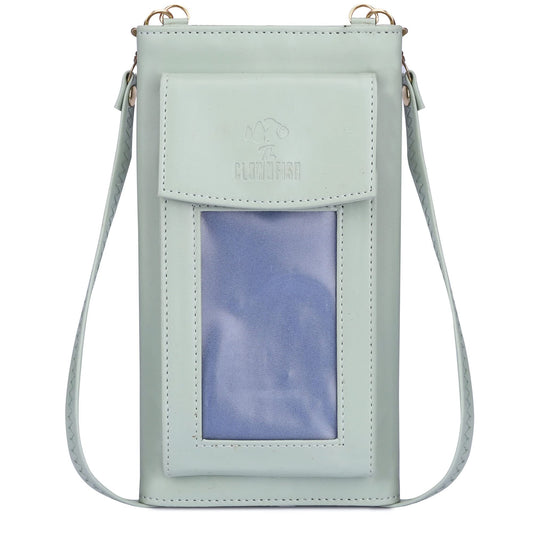 THE CLOWNFISH Winslet Ladies Wallet Womens Sling Bag with Transparent Front Mobile Pocket Pistachio Green