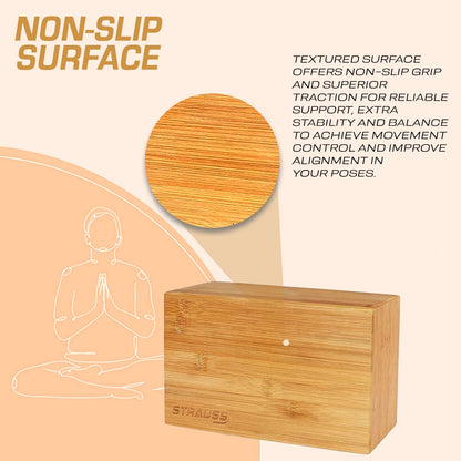 Strauss Wooden Yoga Block: Non-Slip, Improves Poses, Balance, Flexibility, Strength Training, Deepens Yoga Poses, Brown.