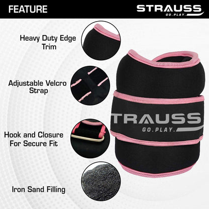 Strauss Round Shape Ankle Weight 1.5 Kg Each Pair Pink