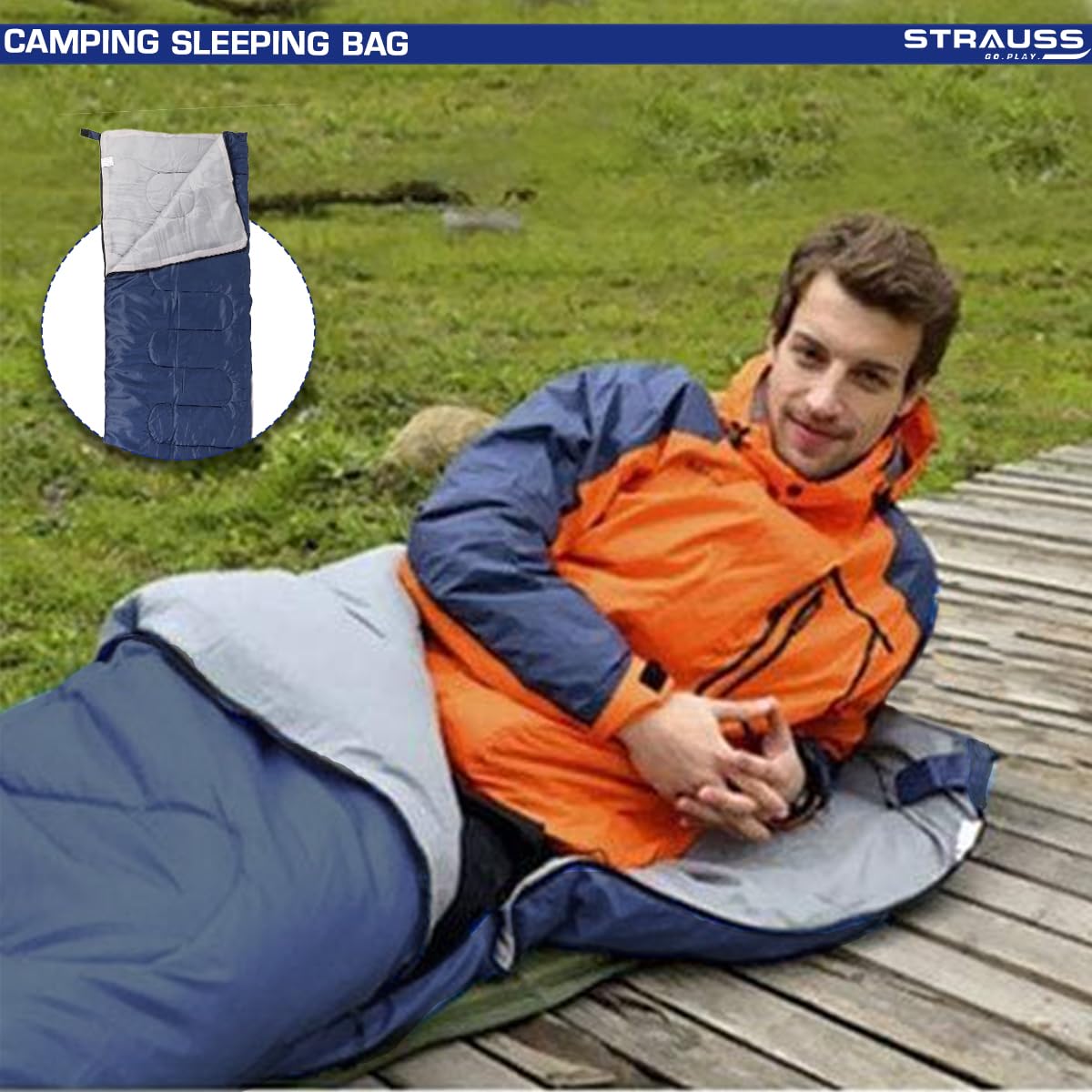 STRAUSS Camping Sleeping Bag 8C to -20C, for Summer, Spring, Winter. Lightweight, Portable, Ideal for Travel, Camping, Hiking, Trekking. For Adults, Kids.