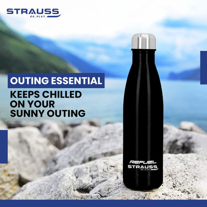 Strauss Refuel Steel Water Bottle  Leak Proof  Rust Free  Ideal for Office Gym Sports Kitchen Hiking Trekking  Travel  Vacuum InsulatedBlack