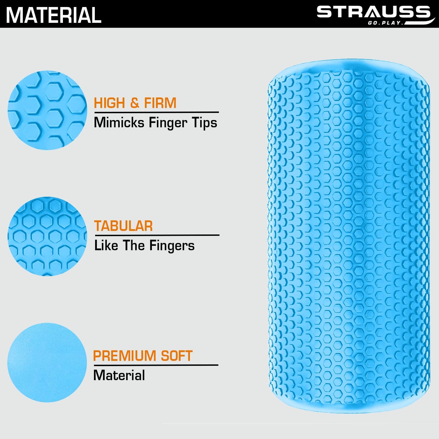 Strauss Yoga Foam Roller for Deep Tissue Massage, Muscle Recovery, Physiotherapy, Home Gym, Full Body Relaxation & Flexibility, 30cm, Sky Blue