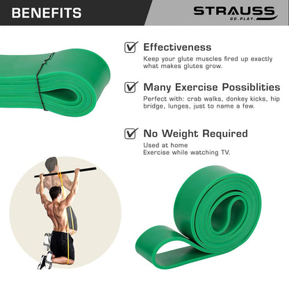 Strauss Resistance Band for Home Exercise, Chin Ups, Squats, Core Workout, Men & Women, 23-57Kg, Green