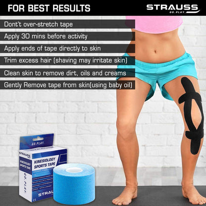 Strauss Kinesiology Sports Tape Knee Calf  Thigh Support Sky Blue