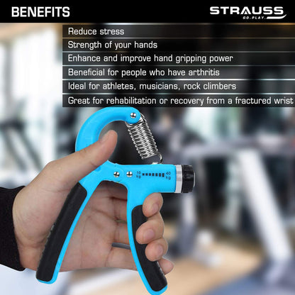 Strauss Adjustable Hand Grip 10KG-40KG for Home Gym Workouts, Perfect for Finger, Forearm, Hand Exercises, Strength Building for Men & Women.