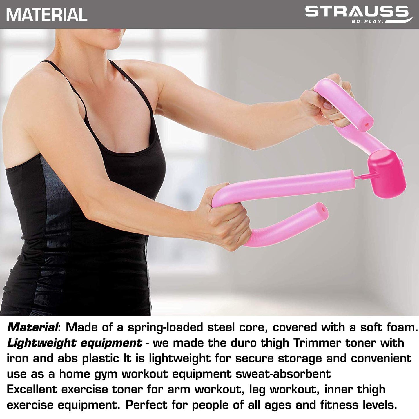 Strauss Thigh Exerciser: Multifunction Thigh Workout Reducer, Foam & Steel, Home Gym, Inner Thigh, Hip & Pelvis Trainer for Women, Pink.