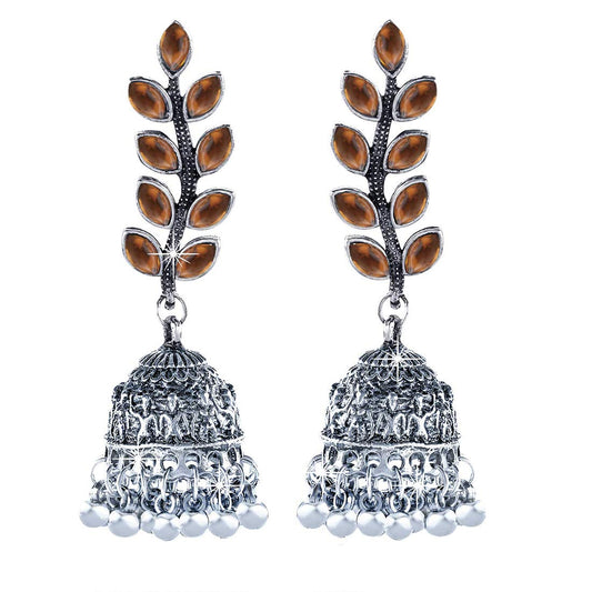 Yellow Chimes Stylish Leaf Wine Silver Oxidized Traditional Jhumka Earrings for Women and Girls Orange