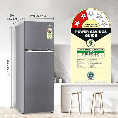 LG 272L 2 Star Smart Inverter Compressor Frost-Free Double Door Refrigerator, Shiny Steel, 5.0/5 stars.