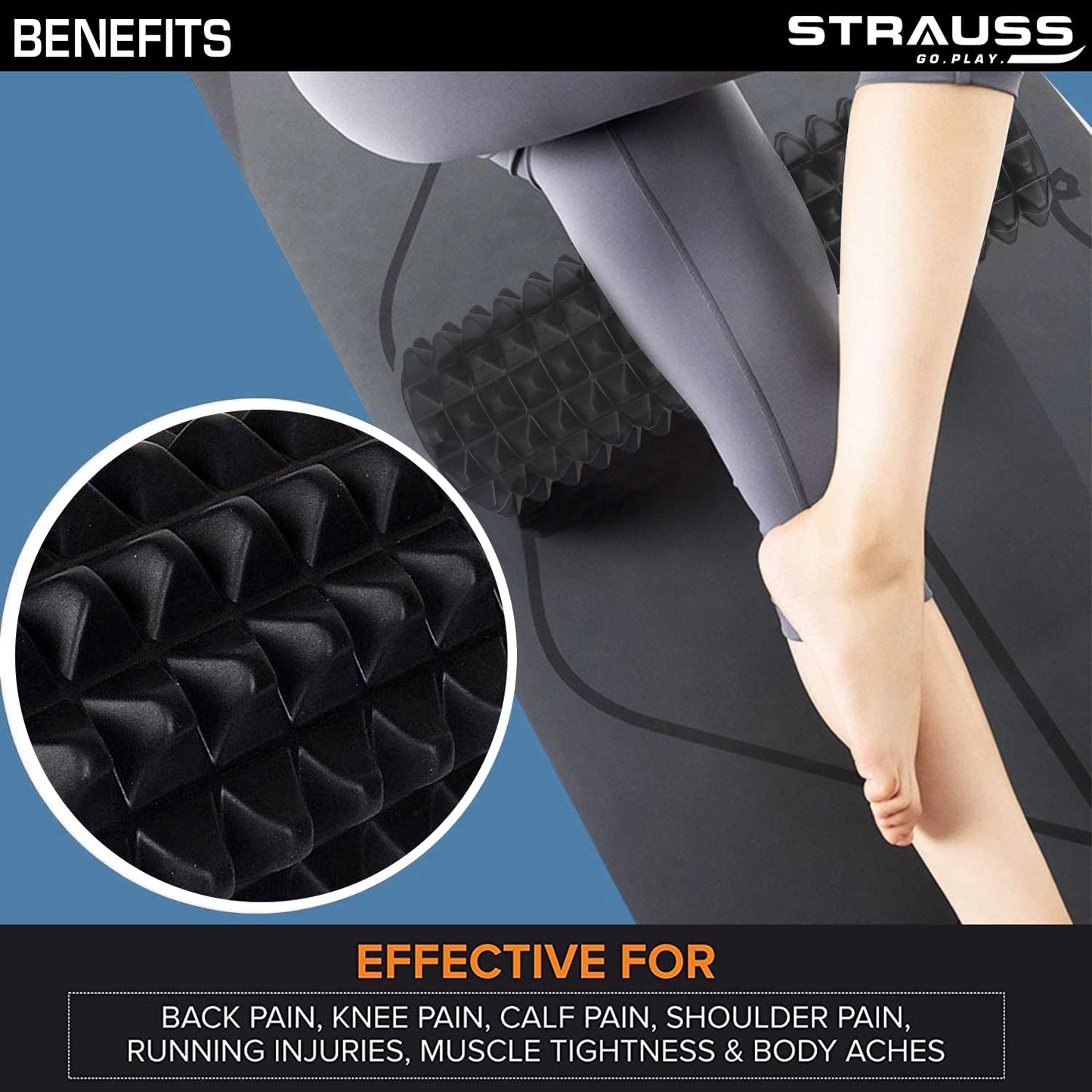 Strauss Grid Foam Roller 45 cm Black Grid Black 45cm