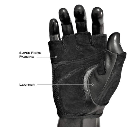 STRAUSS Stretch-Back Gym Gloves with Leather Palm Medium