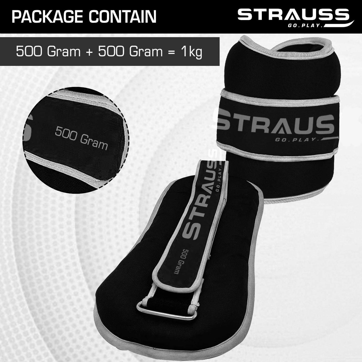 Strauss Ankle Weight-0.5 Kg- Grey Pair Round Belt