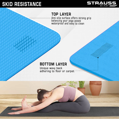 STRAUSS EVA Yoga Mat with Carry Bag, Non-Slip, Eco-Friendly, Lightweight, Durable, Ideal for Yoga, Pilates, Fitness, Men & Women, 4mm, Sky Blue